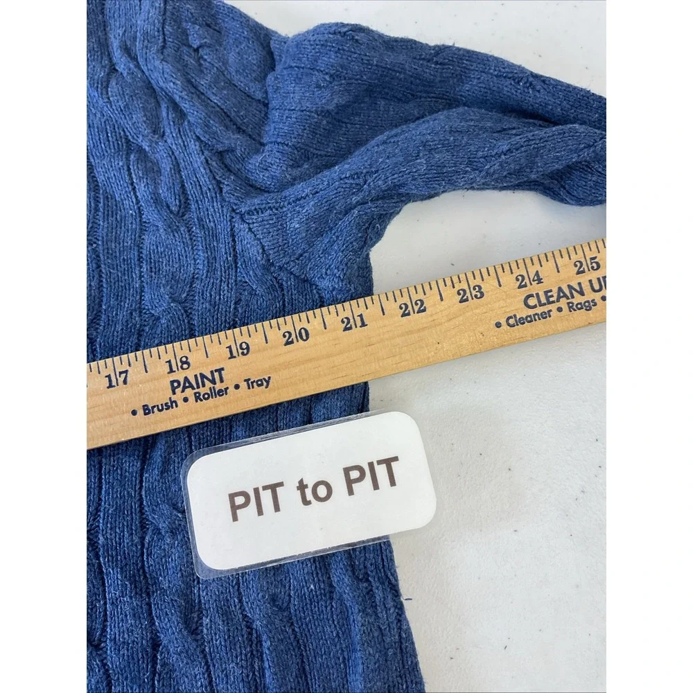 VTG Polo Ralph Lauren Cable Knit Pullover Sweater Navy Blue Cotton Mens M Pony